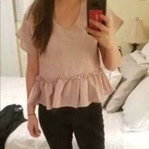 Flounce V-Neck Peplum Top in Pink